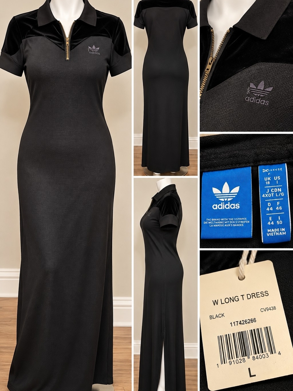 adidas Women's Black Long Polo Dress
